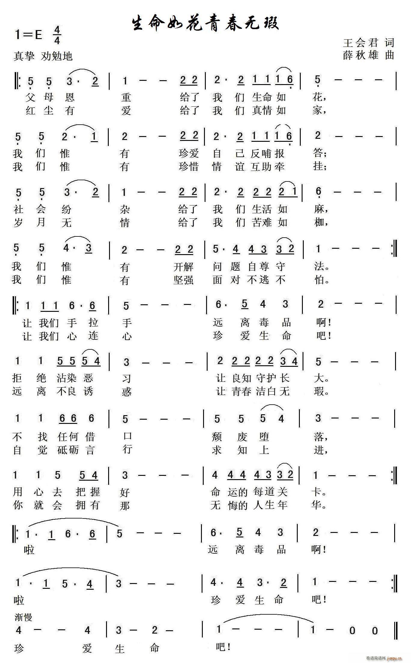 生命如花青春无瑕(八字歌谱)1