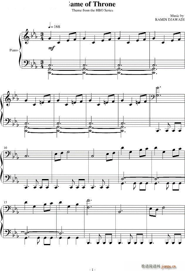Game of Thrones 选自美剧 权力的游戏(钢琴谱)1