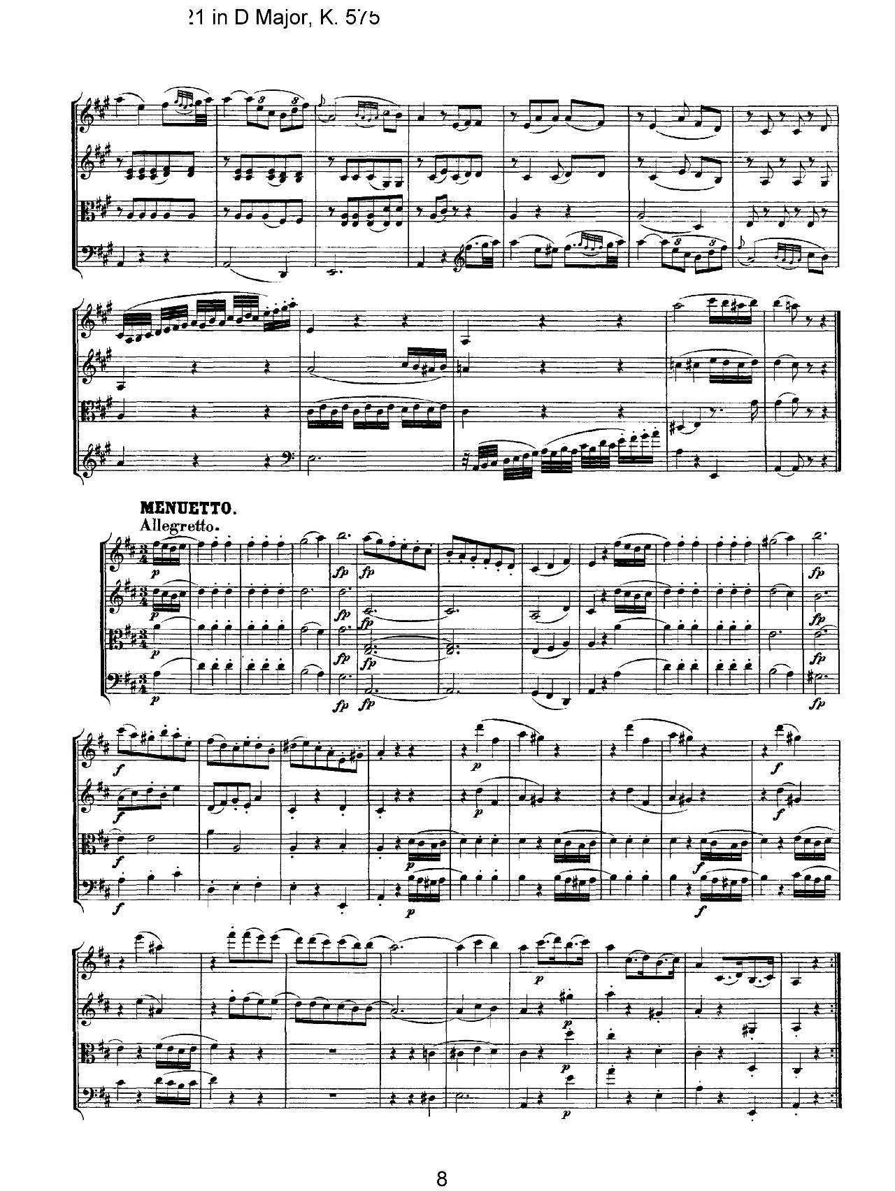 Mozart Quartet No 21 in D Major K 575(总谱)8
