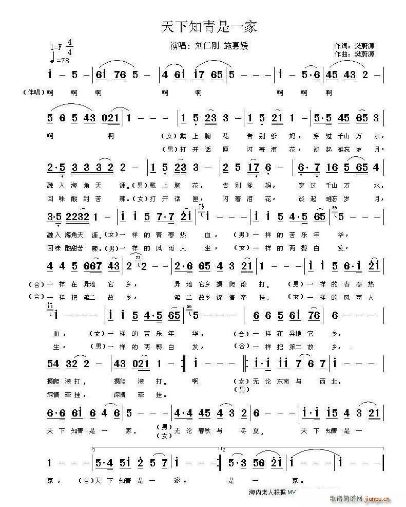 天下知青是一家(七字歌谱)1