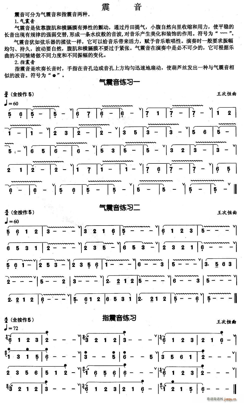 葫芦丝基本技巧练习曲——震音(葫芦丝谱)1