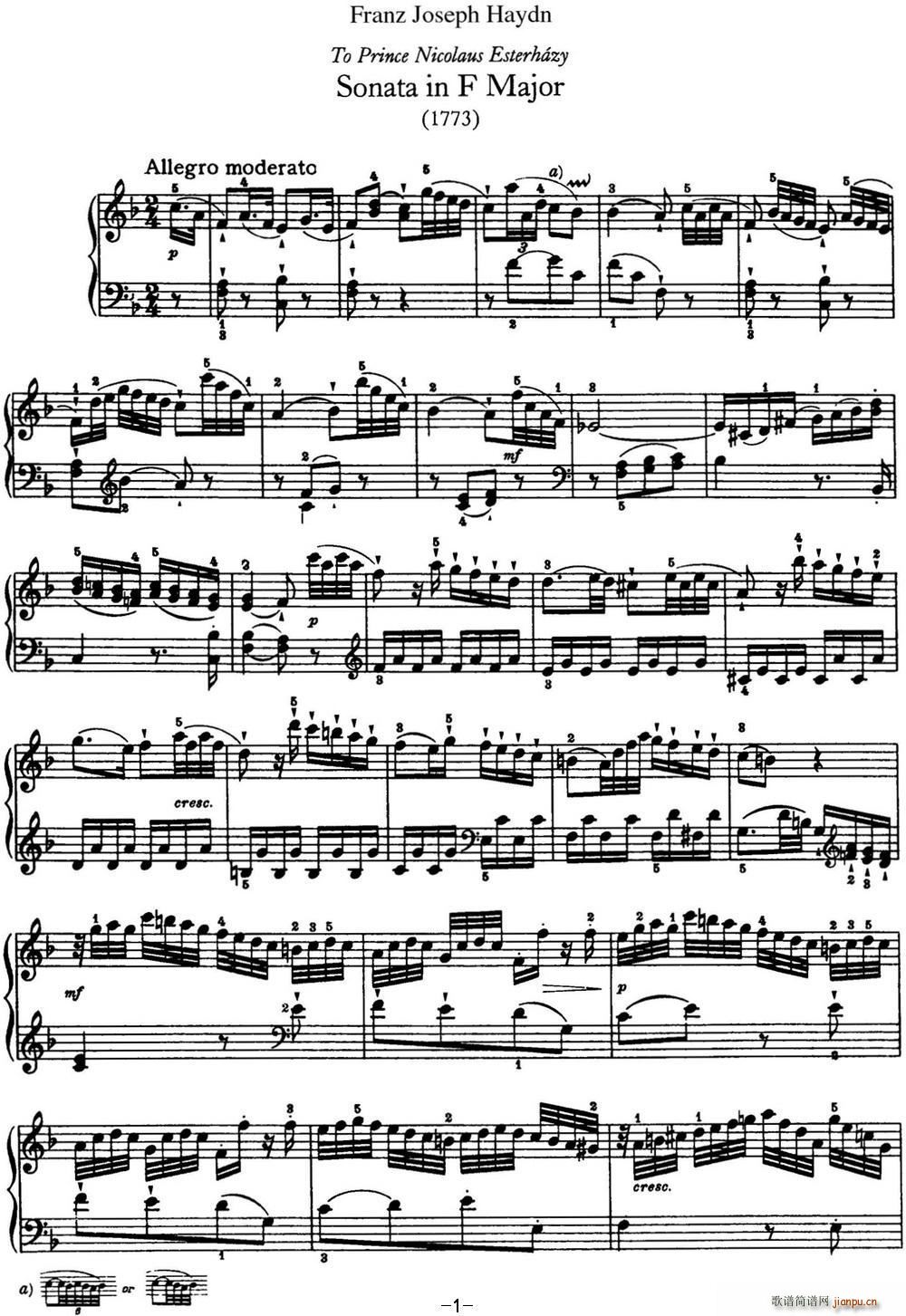 海顿 钢琴奏鸣曲 Hob XVI 23 in F major(钢琴谱)1