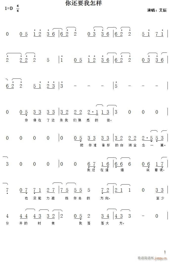 你还要我怎样 艾辰(九字歌谱)1