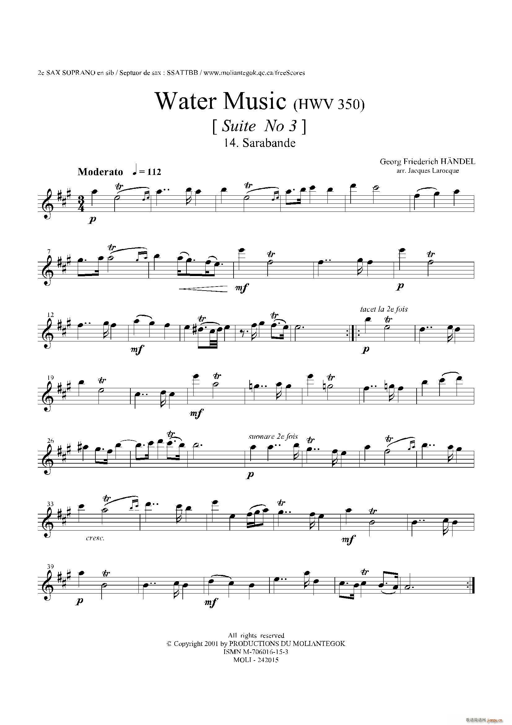 Water Music HWV 350 No 3 第二高音萨克斯(十字及以上)1