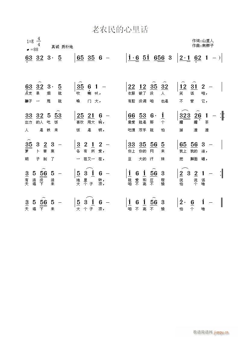 老农民的心里话(七字歌谱)1