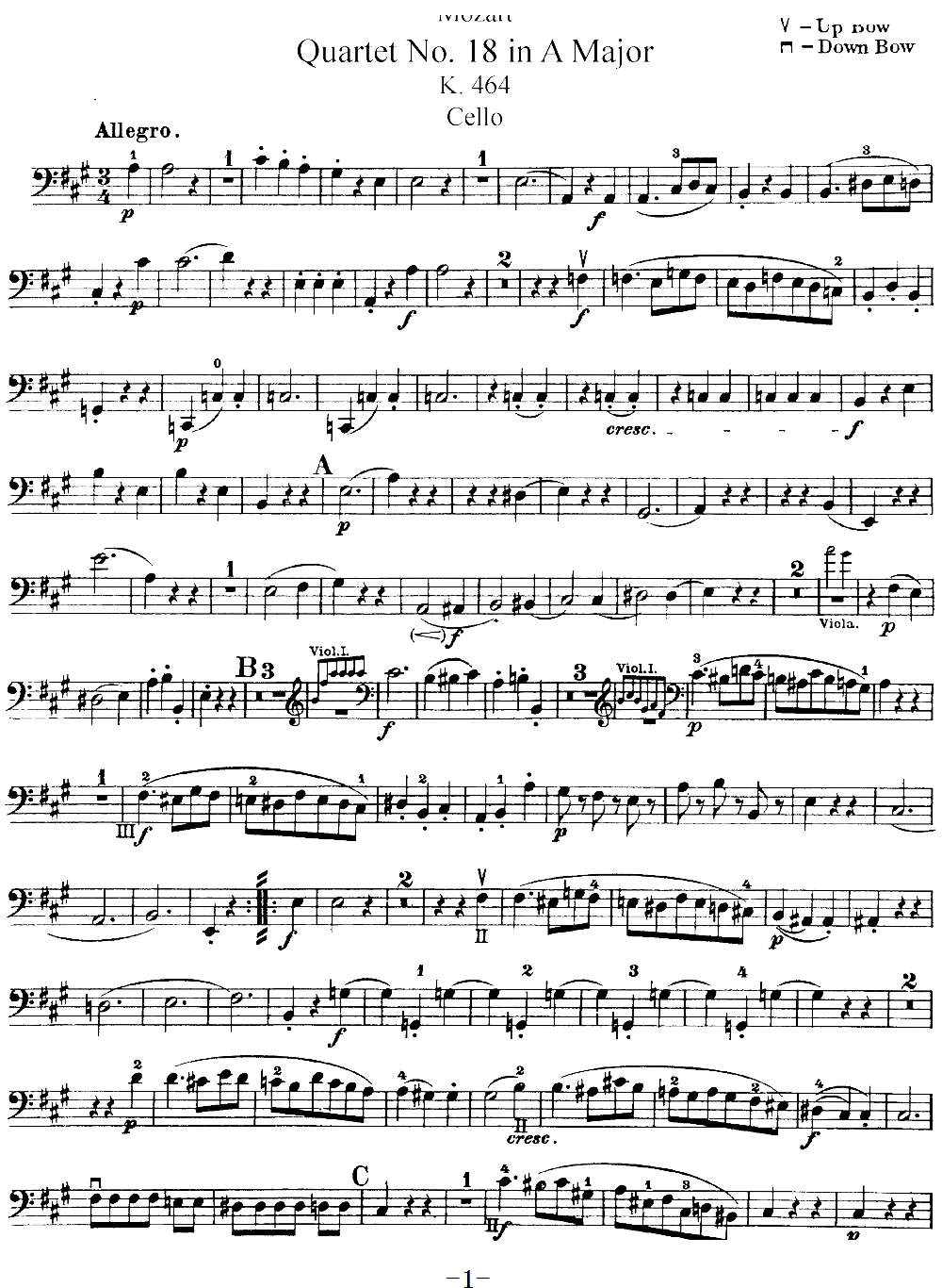 Mozart Quartet No 18 in A Major K 464 Cello(十字及以上)1