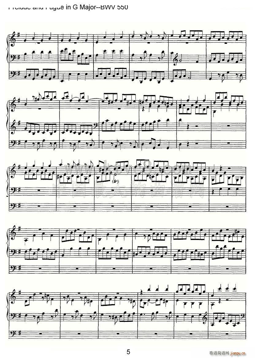 Prelude and Fugue in G Major BWV 550 管风琴谱(十字及以上)5