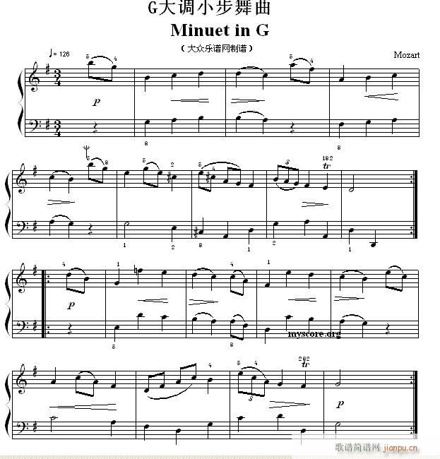 考级初级曲目 G大调小步舞曲 Minuet in G(钢琴谱)1