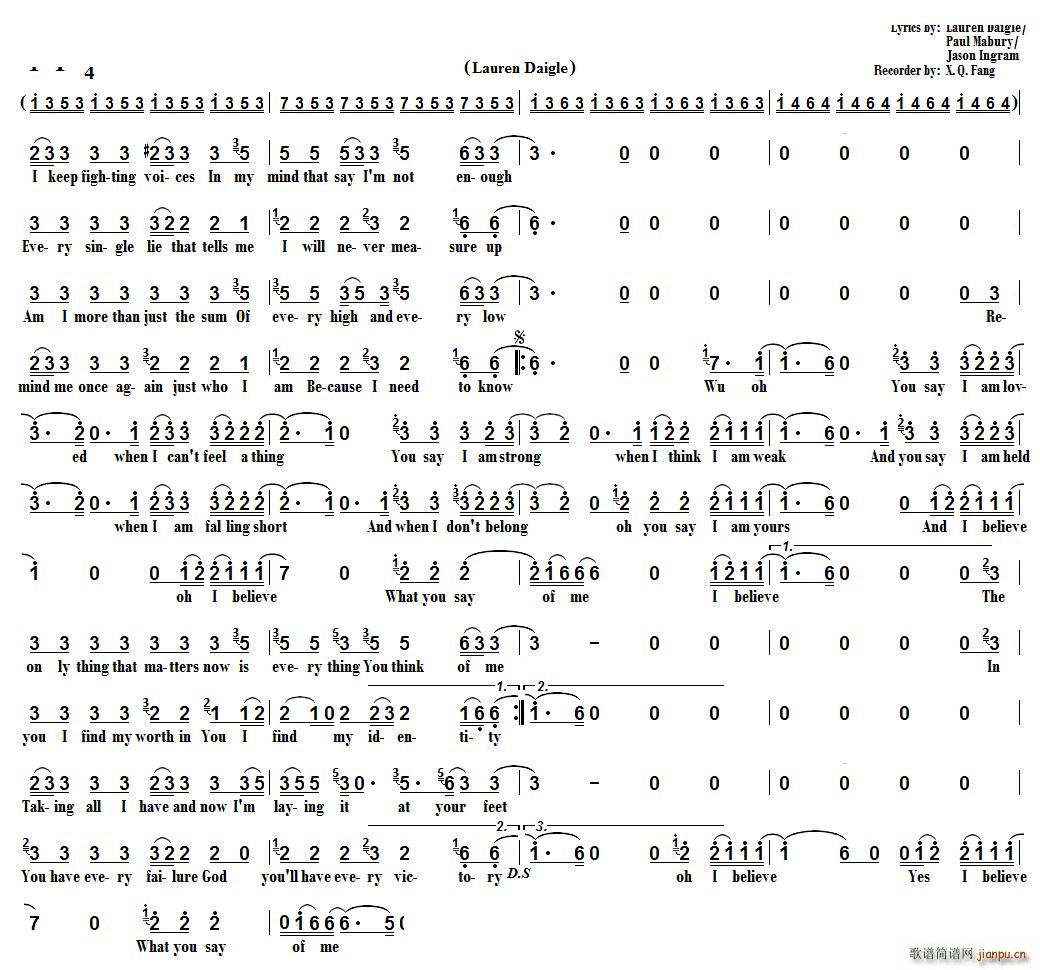 You SayLauren Daigle(十字及以上)1