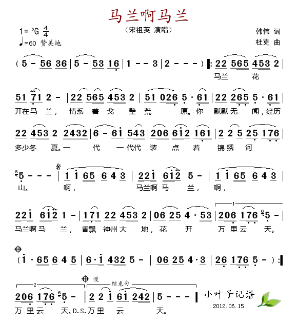 马兰啊马兰(五字歌谱)1