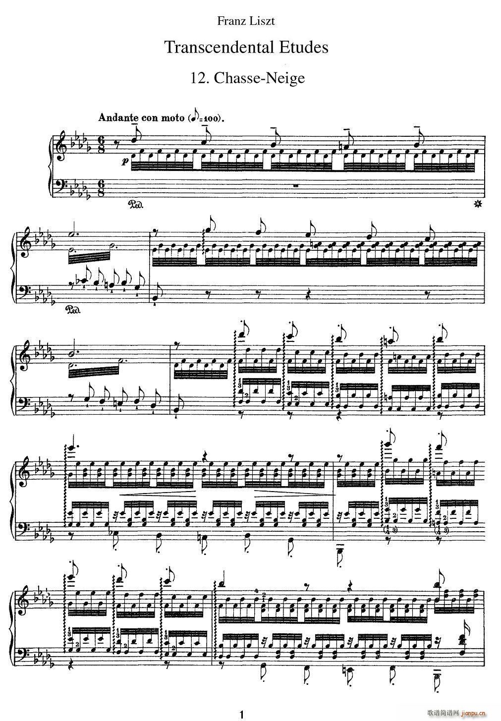 12首超级技巧练习曲 Chasse neige 扫雪(钢琴谱)1