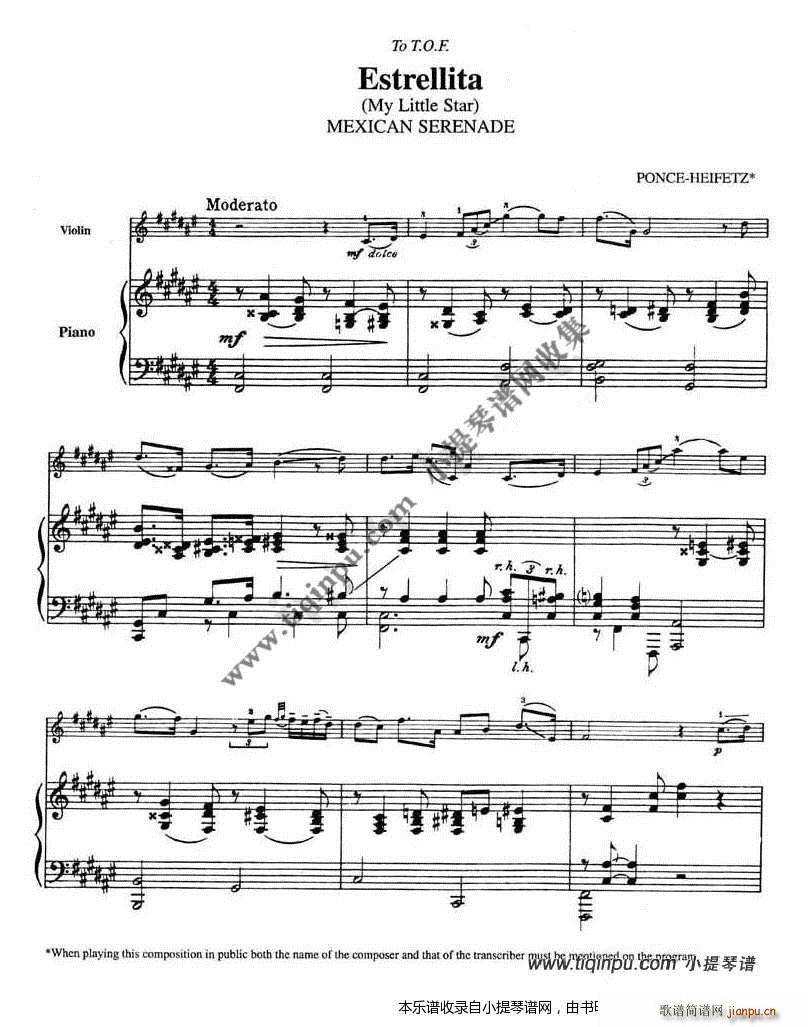 庞塞PONCE 海菲茨HEIFETZ ESTRELLITA 我的小星星(十字及以上)1