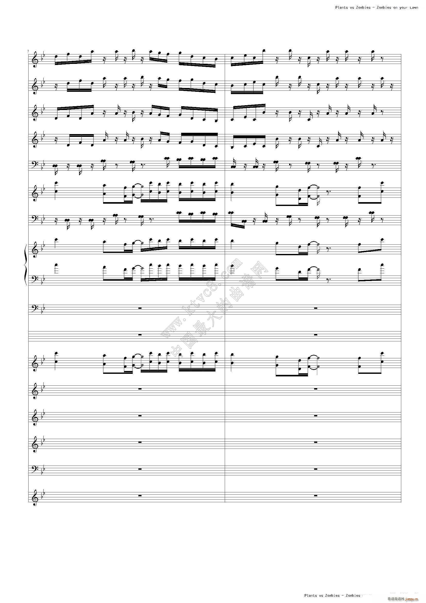 植物大战僵尸 主题或片尾曲(钢琴谱)3