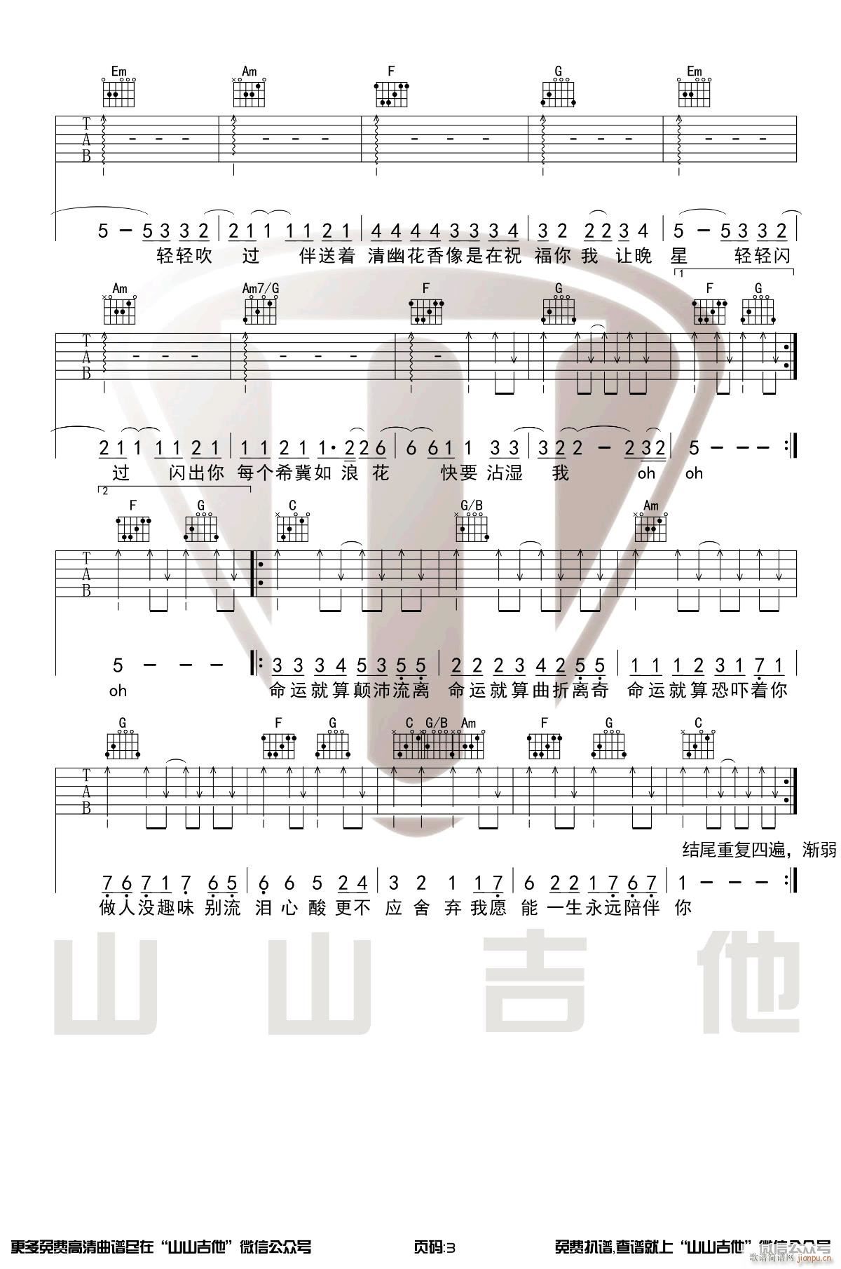 红日 C调指法扫弦版(吉他谱)3