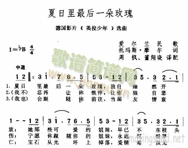 夏日里最后一朵玫瑰(九字歌谱)1