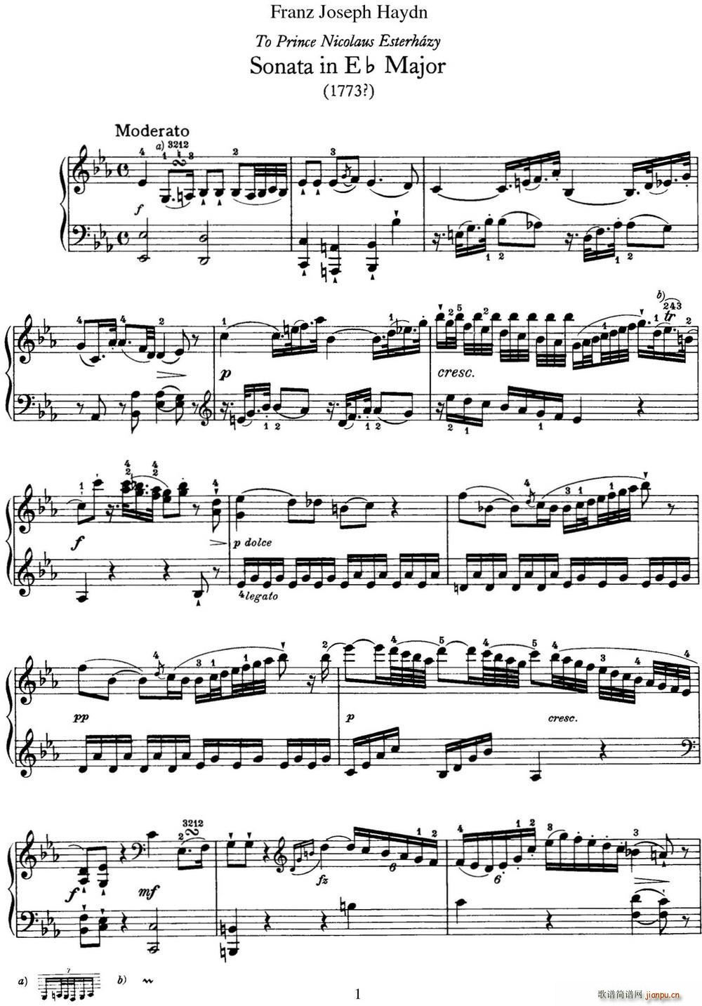 海顿 钢琴奏鸣曲 Hob XVI 25 in E flat major(钢琴谱)1