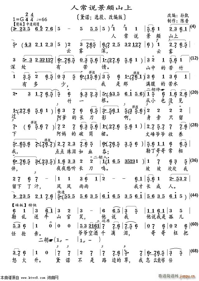 人常说景颇山上 黛诺选段改编版(十字及以上)1