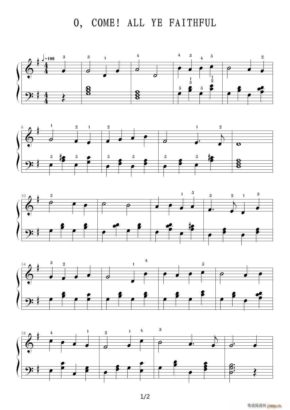 O COME ALL YE FAITHFUL(钢琴谱)1