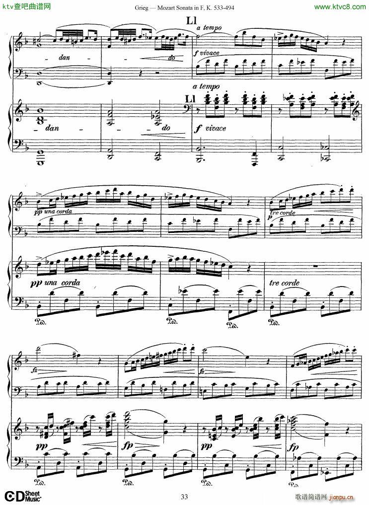 Grieg Sonata K 533 Mozart 2nd Piano Grieg(钢琴谱)33