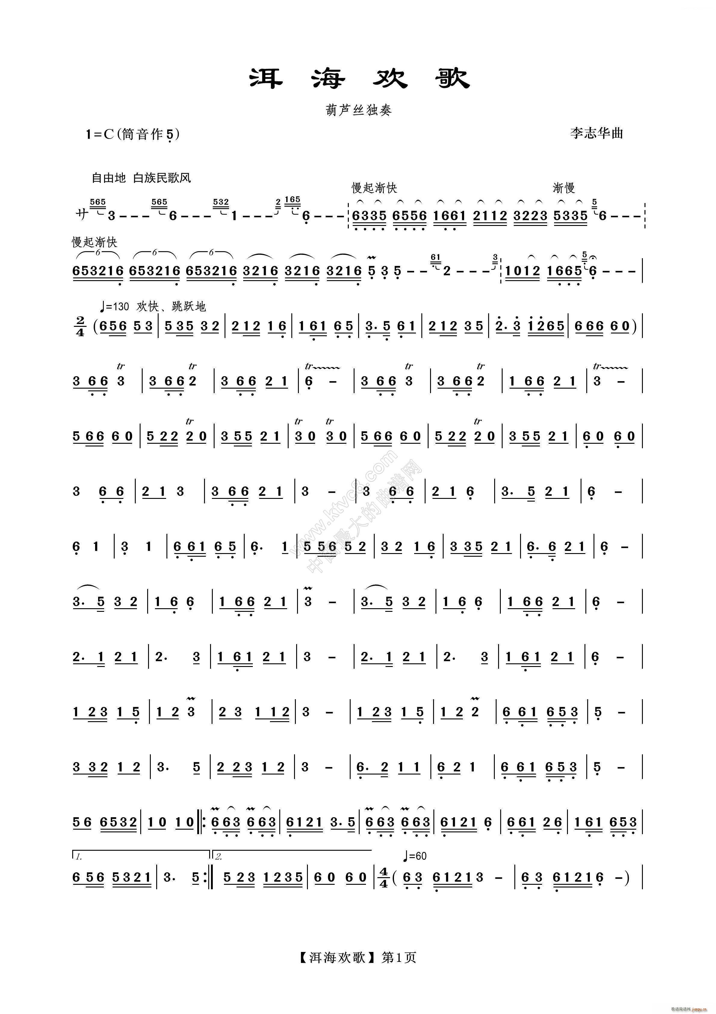 洱海欢歌 葫芦丝(葫芦丝谱)1