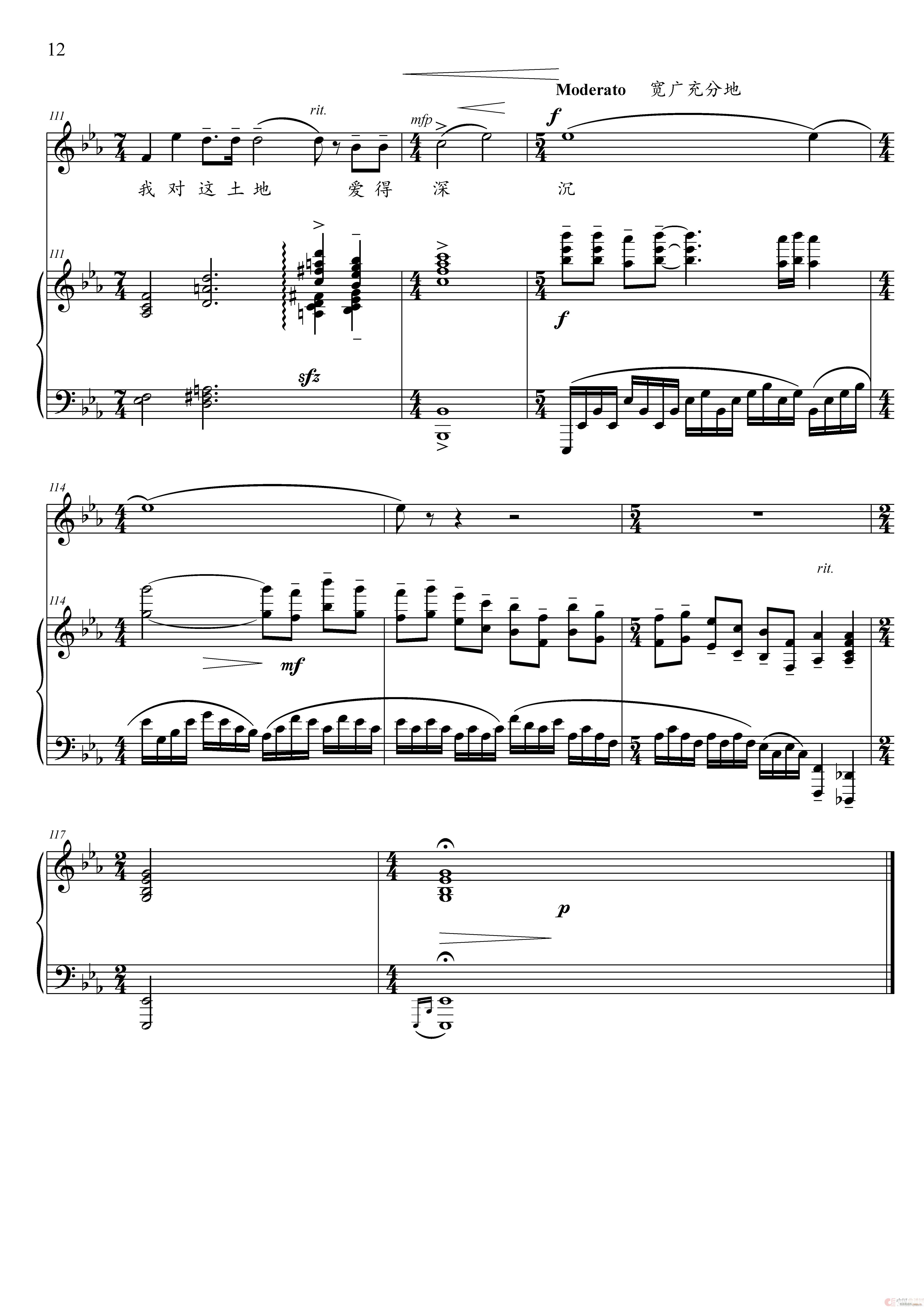 我爱这土地 降E调(九字歌谱)12