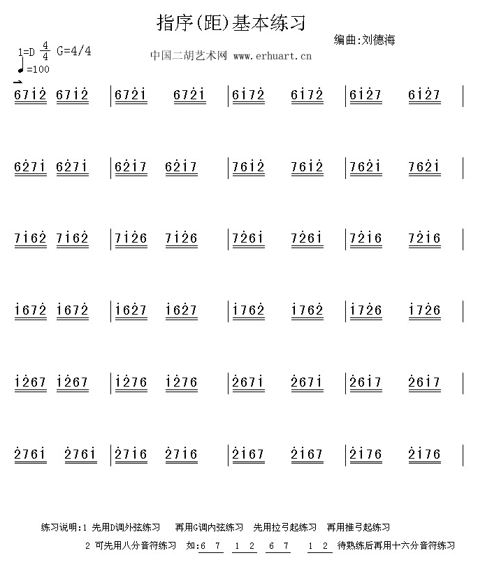 指序指距基本练习(二胡谱)1