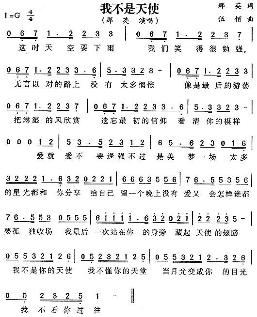 我不是天使(五字歌谱)1