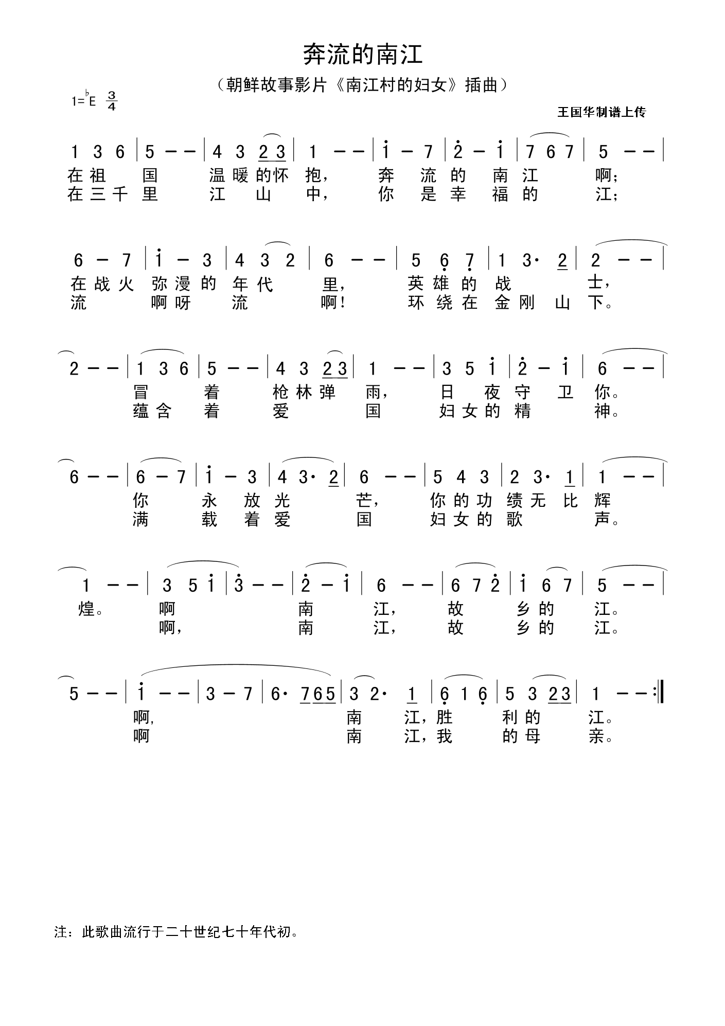 奔流的南江(五字歌谱)1