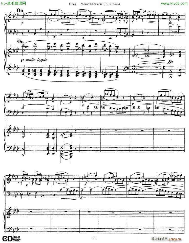 Grieg Sonata K 533 Mozart 2nd Piano Grieg(钢琴谱)36