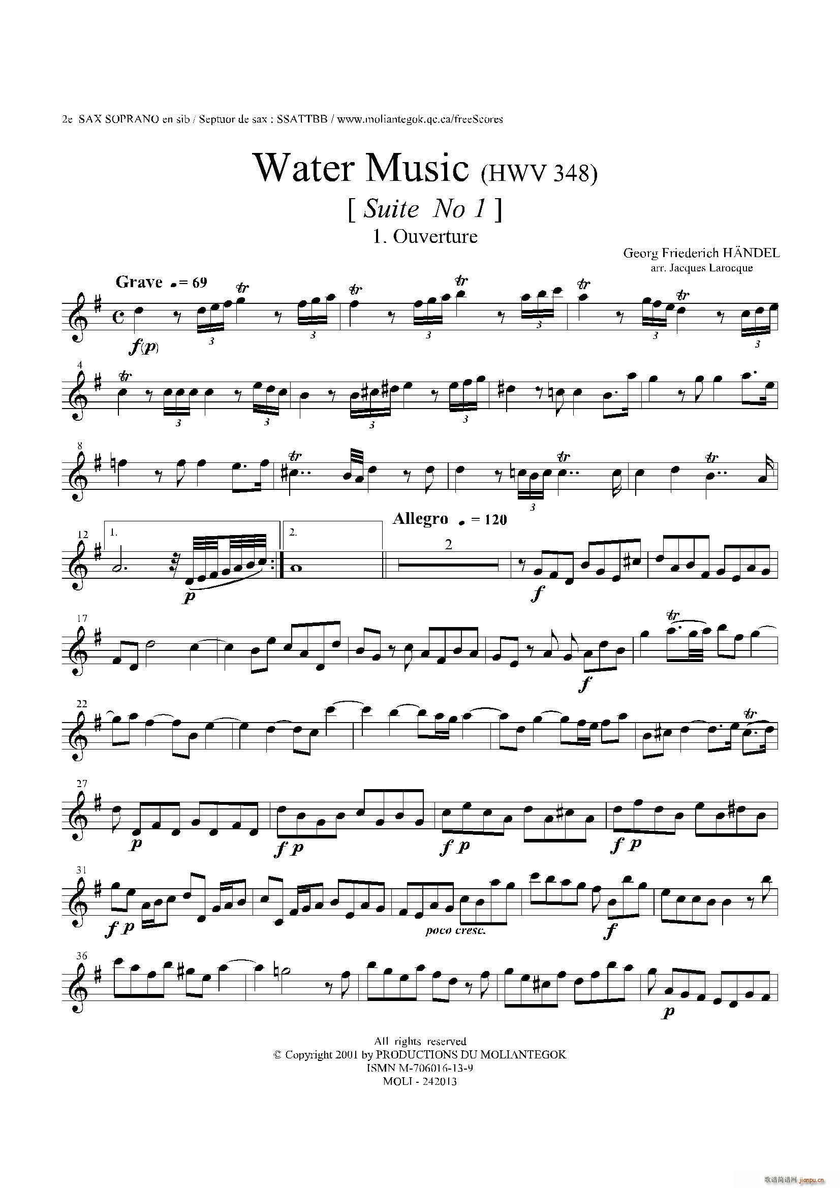 Water Music HWV 348 No 1 第二高音萨克斯(十字及以上)1