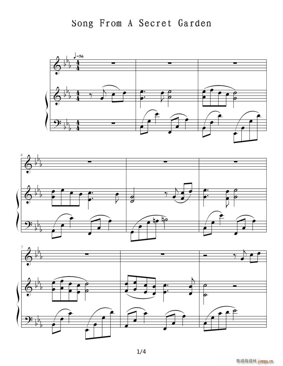 Song From A Secret Garden 钢琴伴奏谱(钢琴谱)1