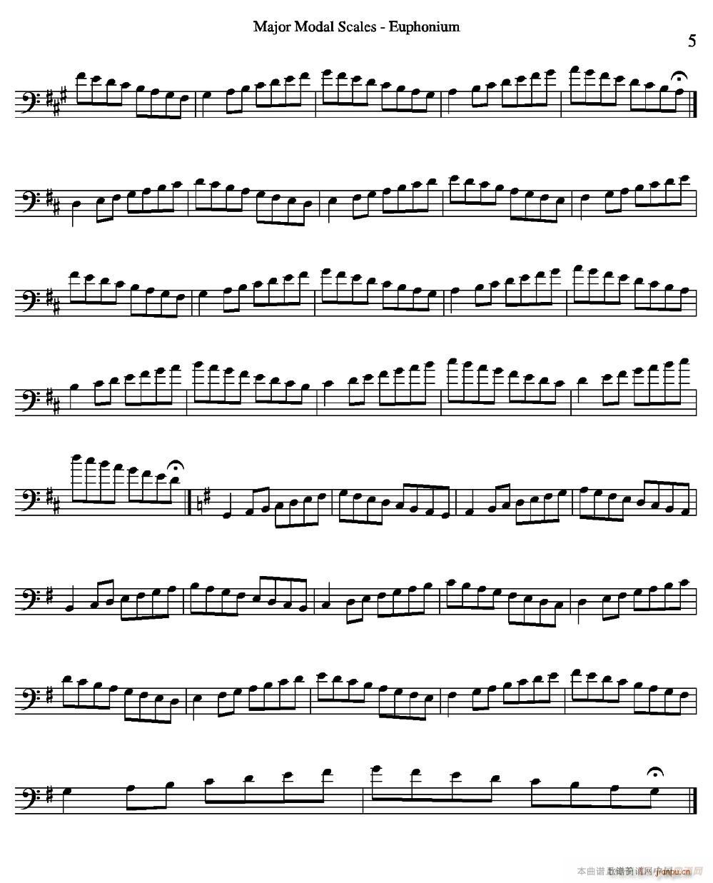 Major Modal Scales Euphonium 上低音号练习教材选曲(十字及以上)5