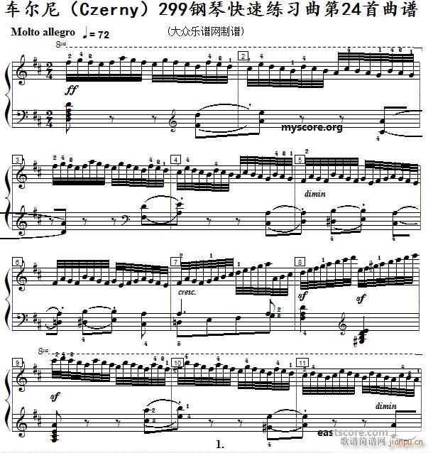 车尔尼 钢琴快速练习曲 Czerny 299 第24首 及练习提示(钢琴谱)1