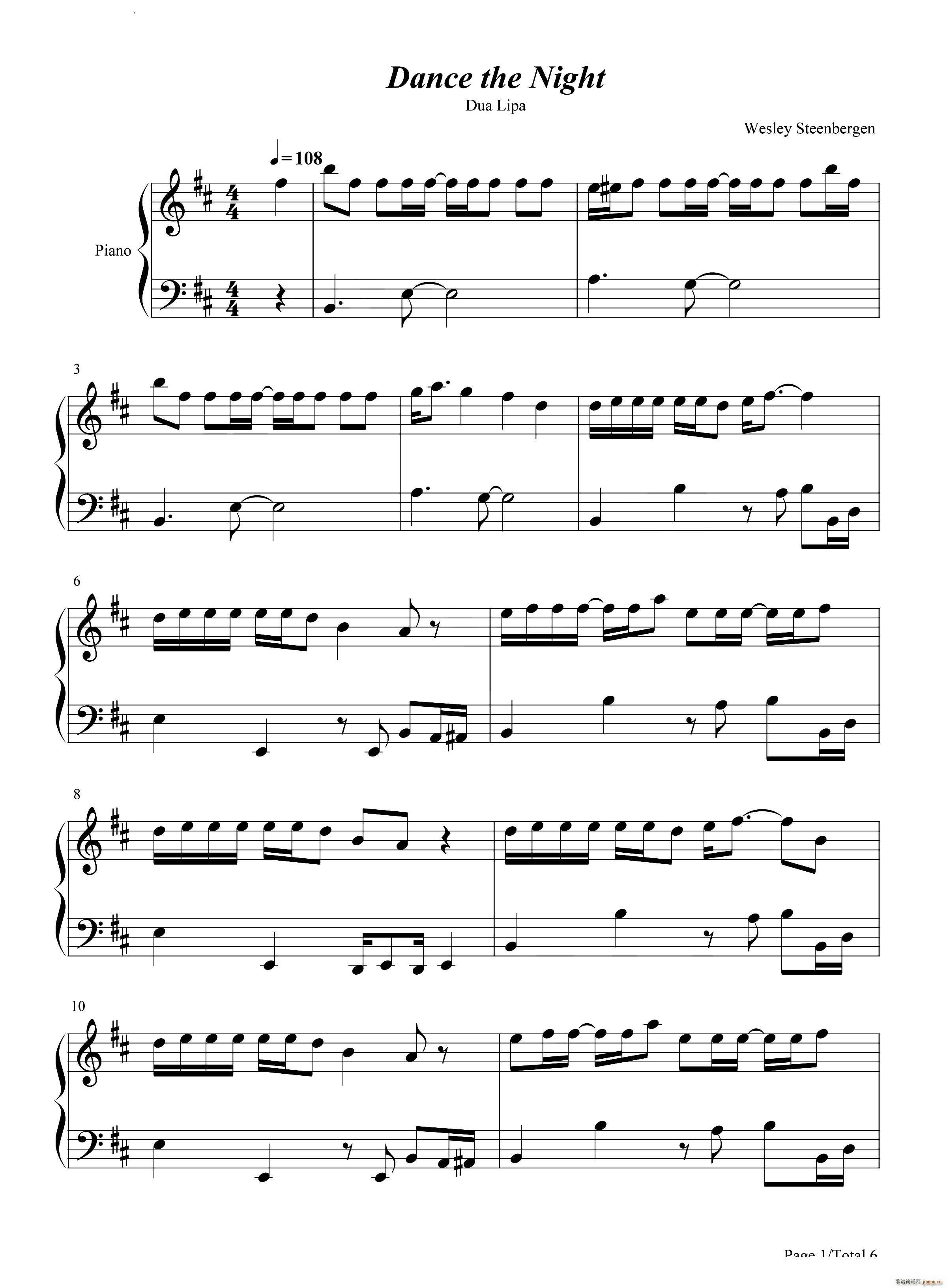 Dance the Night芭比配乐(钢琴谱)1