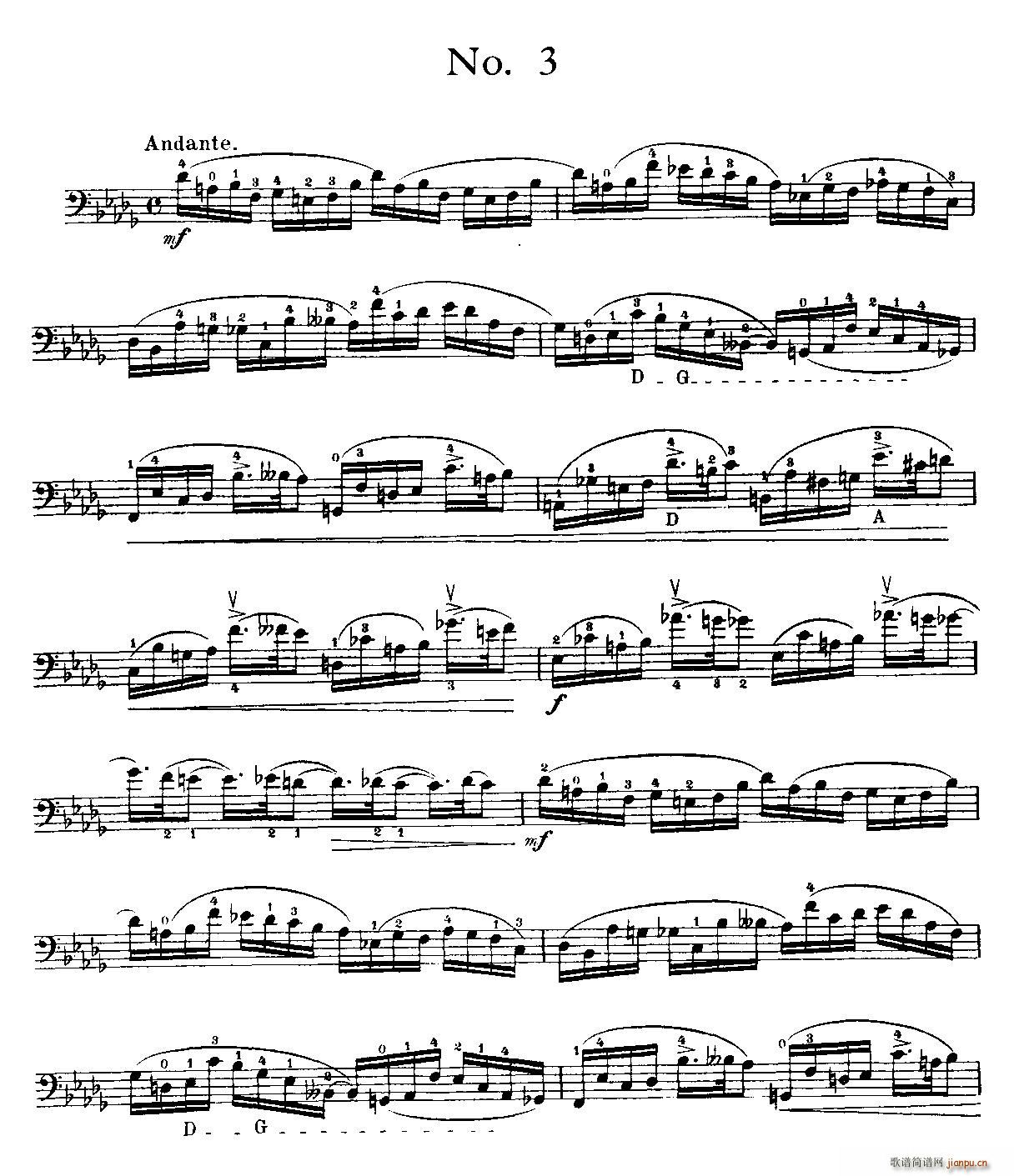 戴维波帕尔高级大提琴练习曲No3(大提琴谱)1