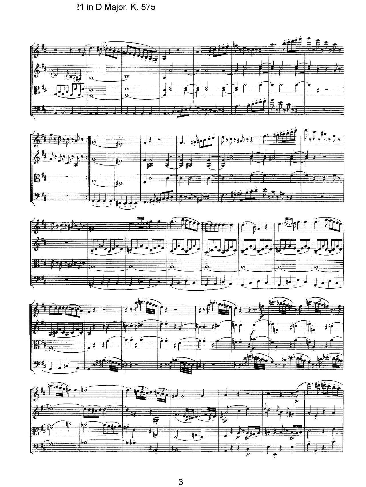 Mozart Quartet No 21 in D Major K 575(总谱)3