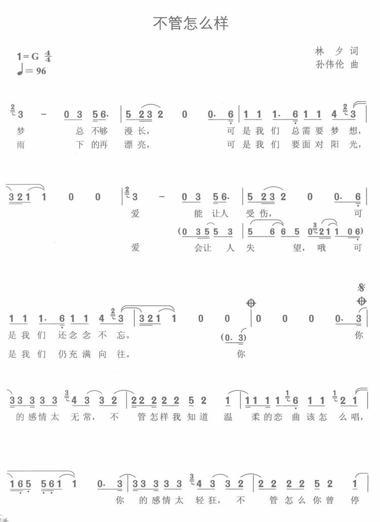 不管怎么样(五字歌谱)1