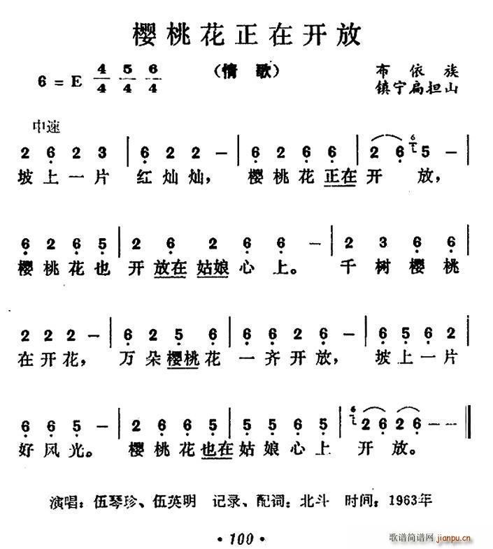 樱桃花正在开放(七字歌谱)1