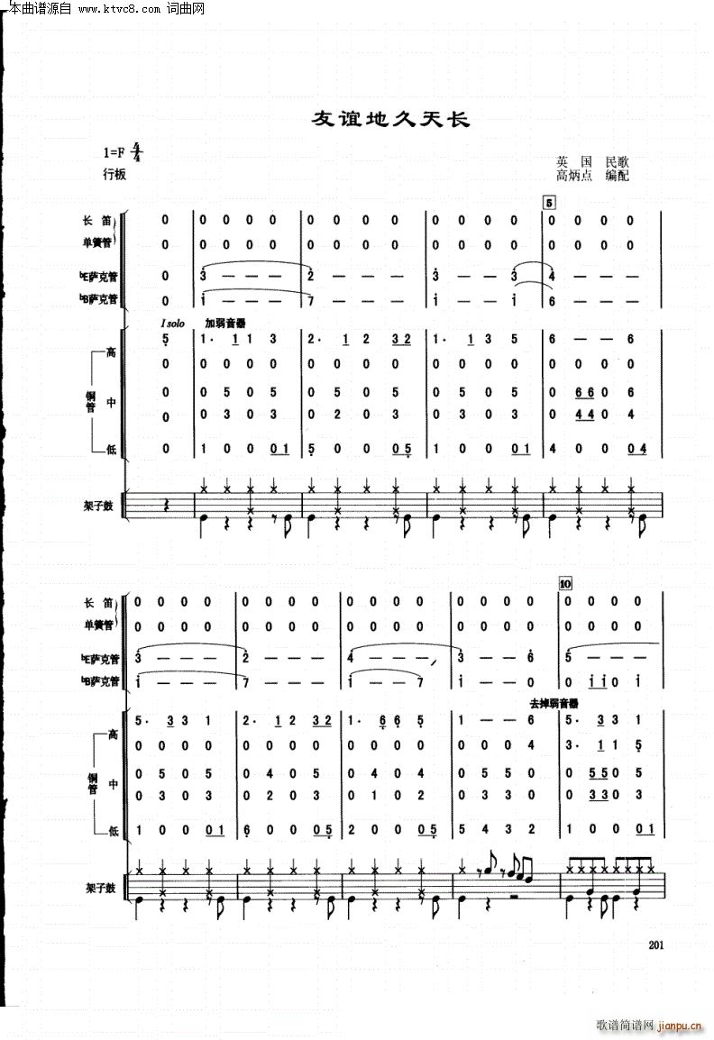 友谊地久天长 管乐合奏曲(总谱)1