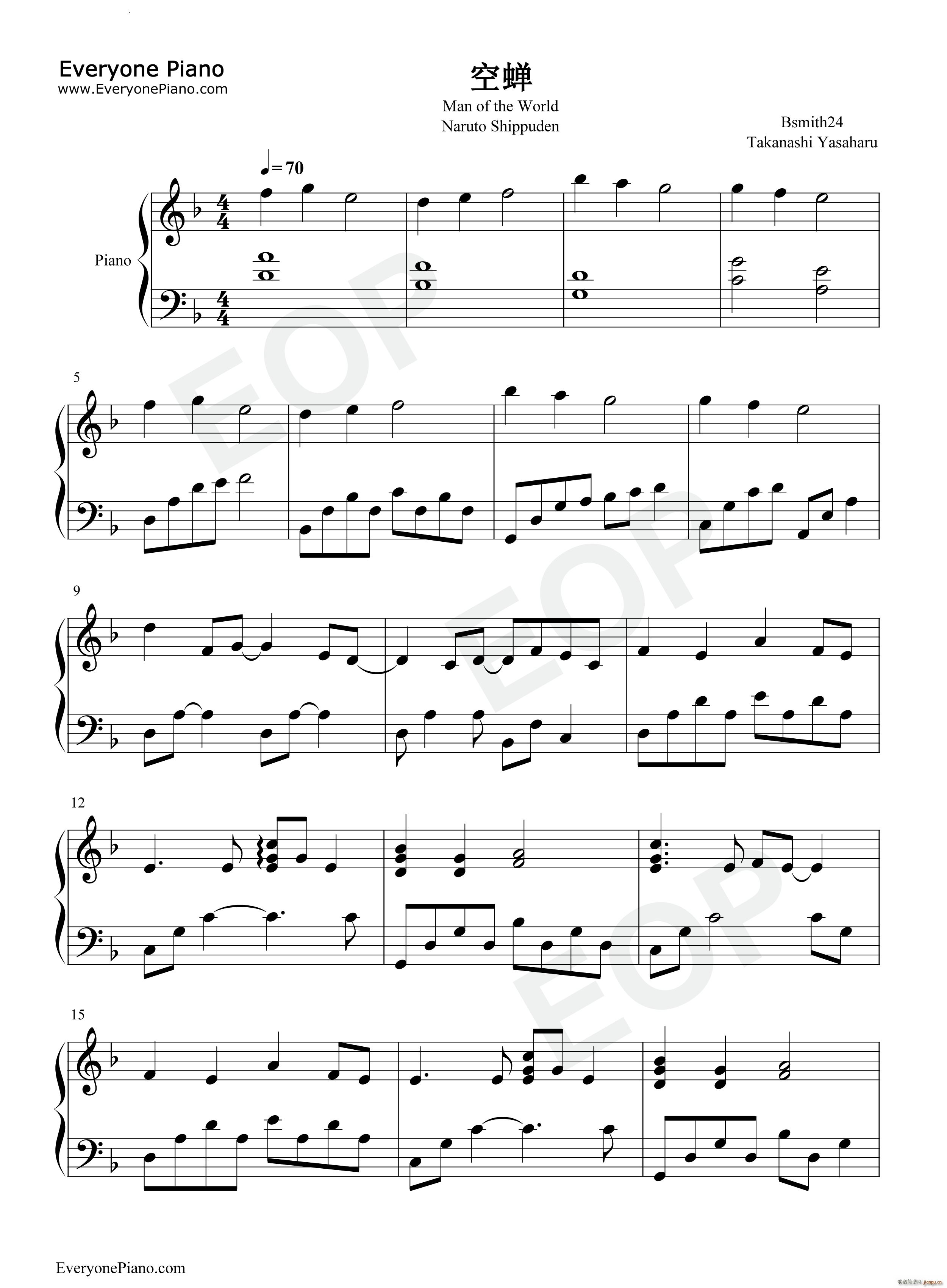 空蝉Man of the World火影忍者疾风传OST(钢琴谱)1