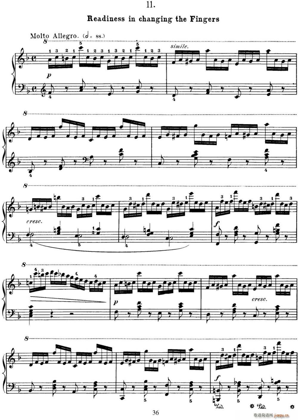 50首车尔尼Op 740钢琴手指灵巧技术练习曲 NO 11(钢琴谱)1