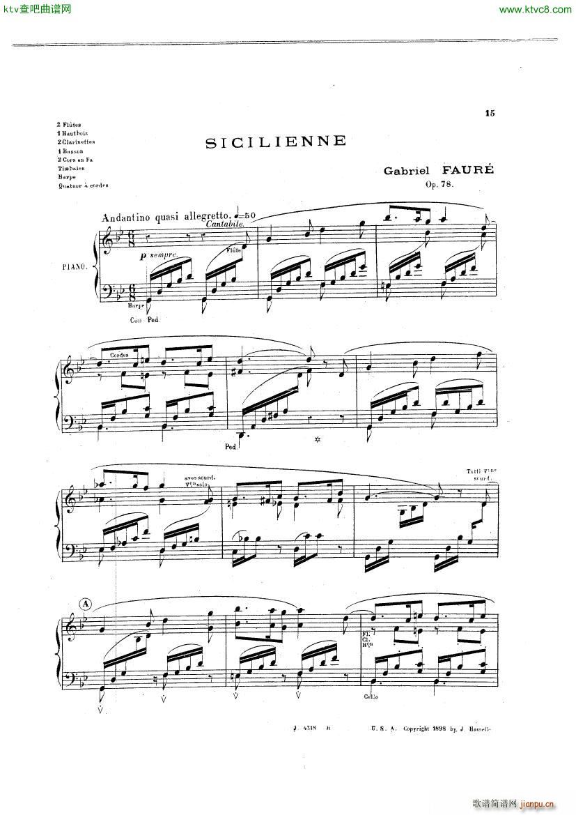 Fauré op 78 Sicilienne(钢琴谱)1