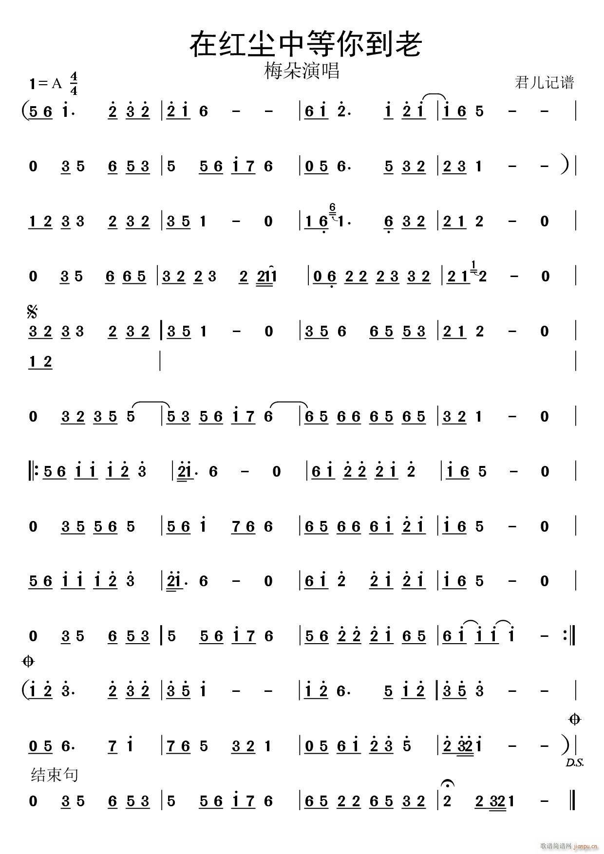 在红尘中等你到老(八字歌谱)1