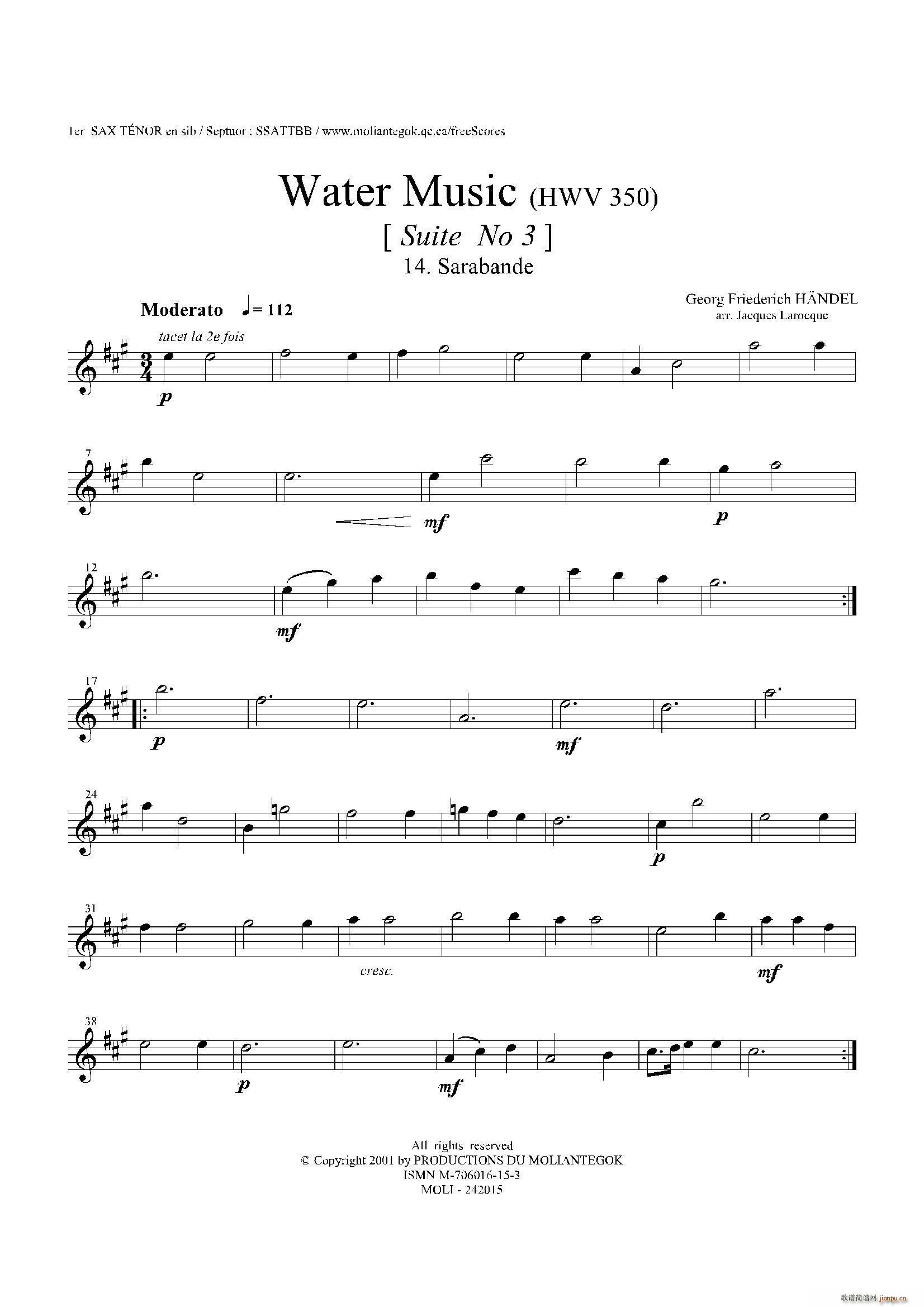 Water Music HWV 350 No 3 第一次中音萨克斯(十字及以上)1