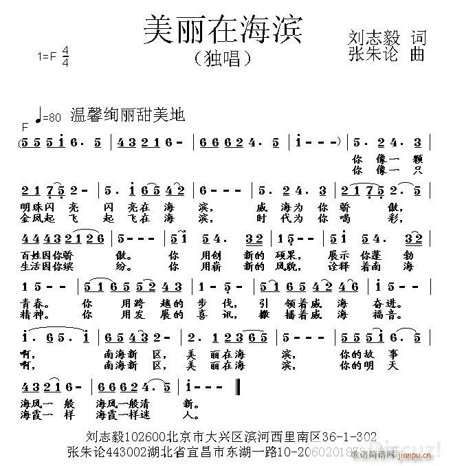 美丽在海滨(五字歌谱)1