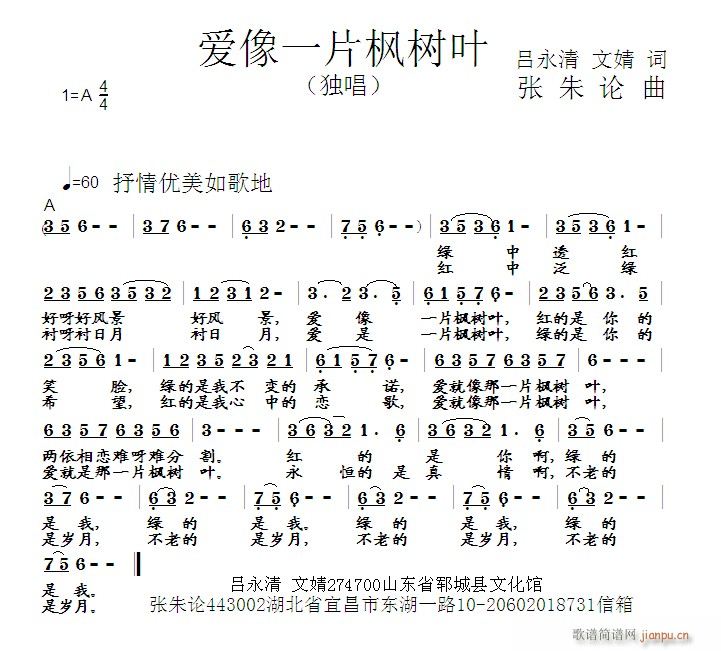 爱像一片枫树叶(七字歌谱)1