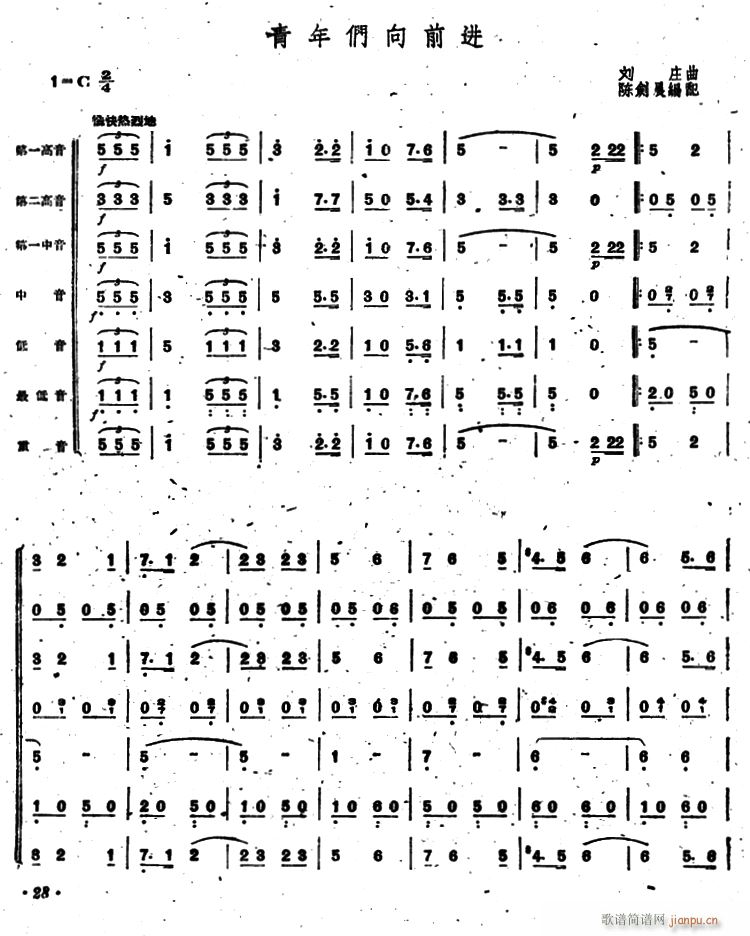 青年们向前进 合奏(口琴谱)1