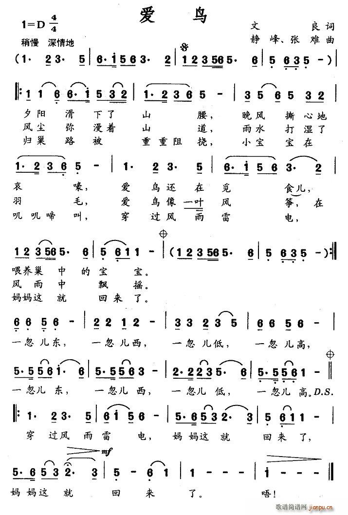 爱鸟(二字歌谱)1