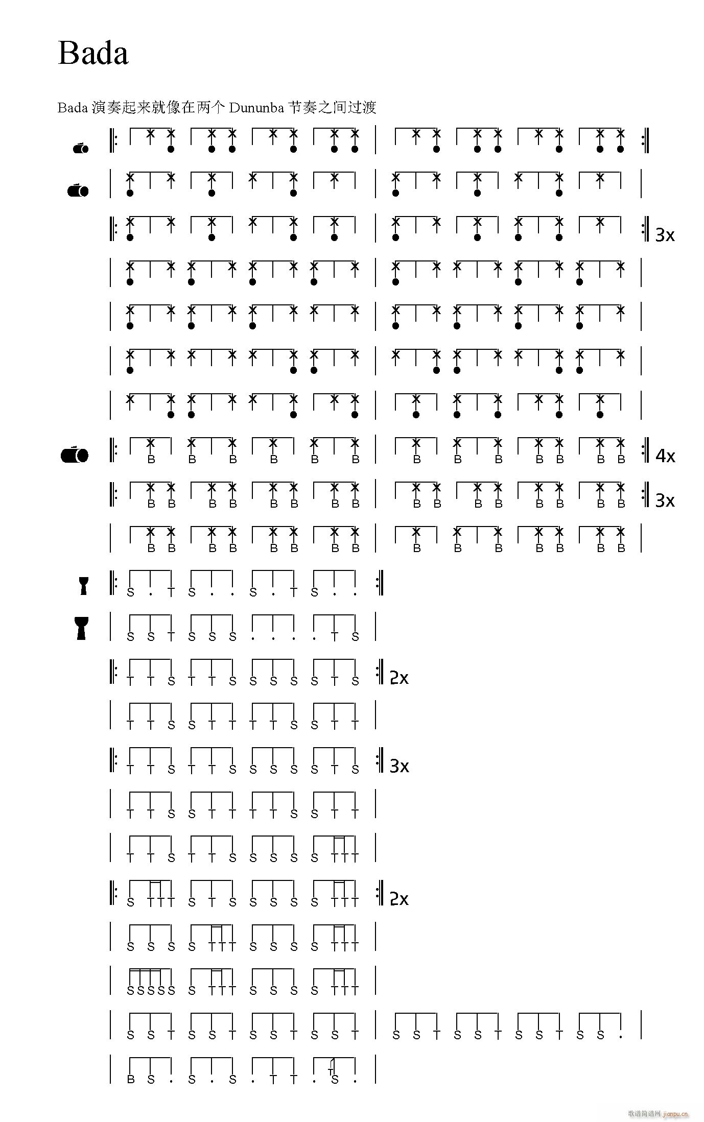 Bada 非洲手(八字歌谱)1