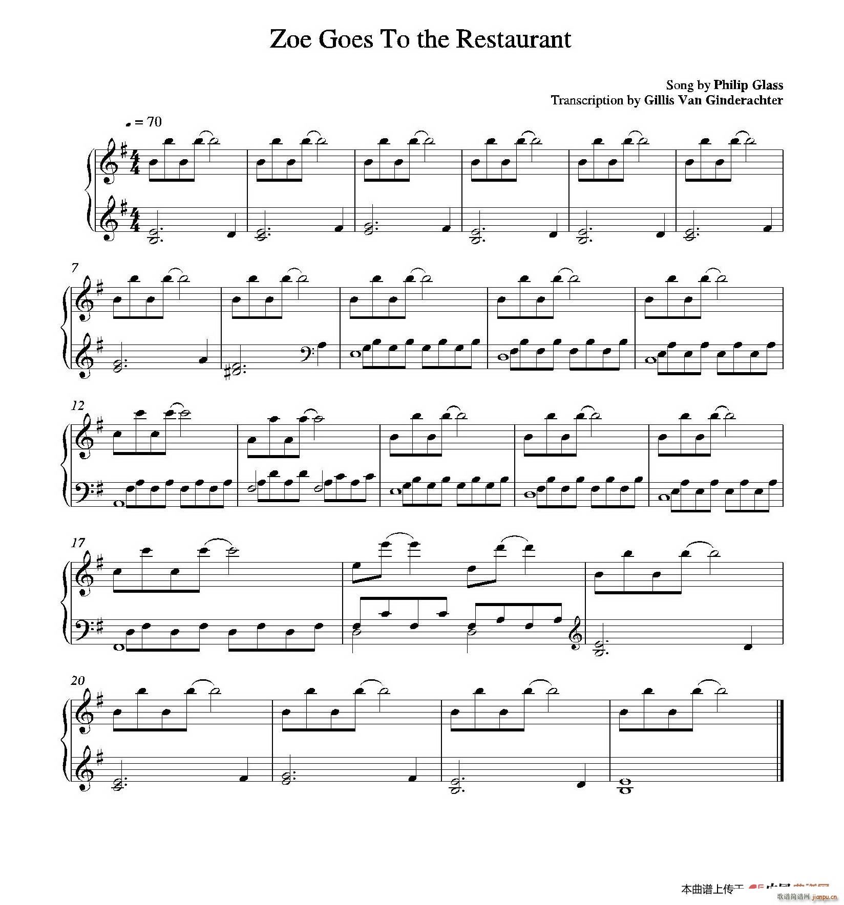 佐伊来到餐厅 选自电影 美味情缘 配乐(钢琴谱)1